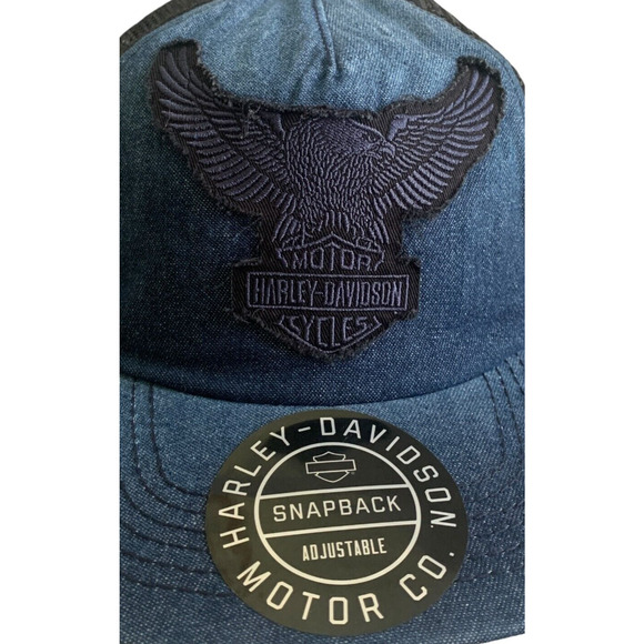 Harley Davidson Denim Trucker Snapback Adjustable Cap Hat Brand New - Picture 9 of 13